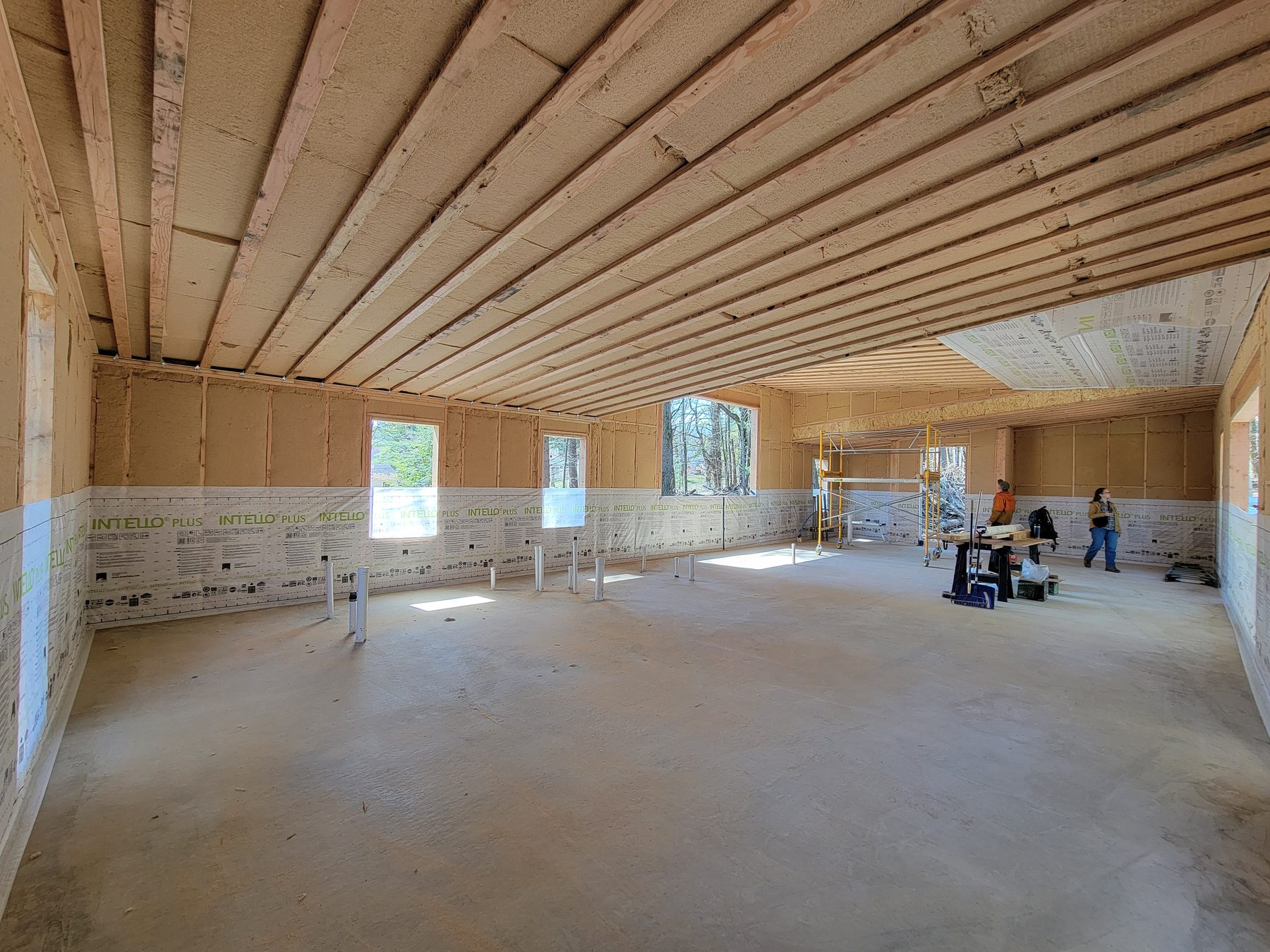 Construction — interior, wood fiber and Intello vapor membrane